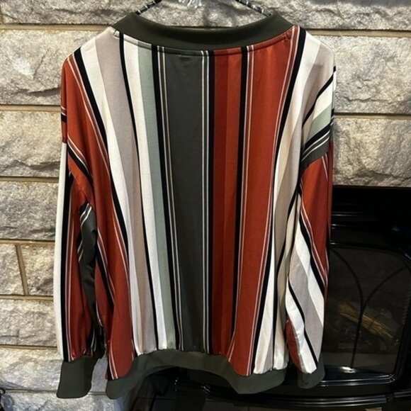 Rust Striped V-neck Polyester Top - Picture 3 of 3